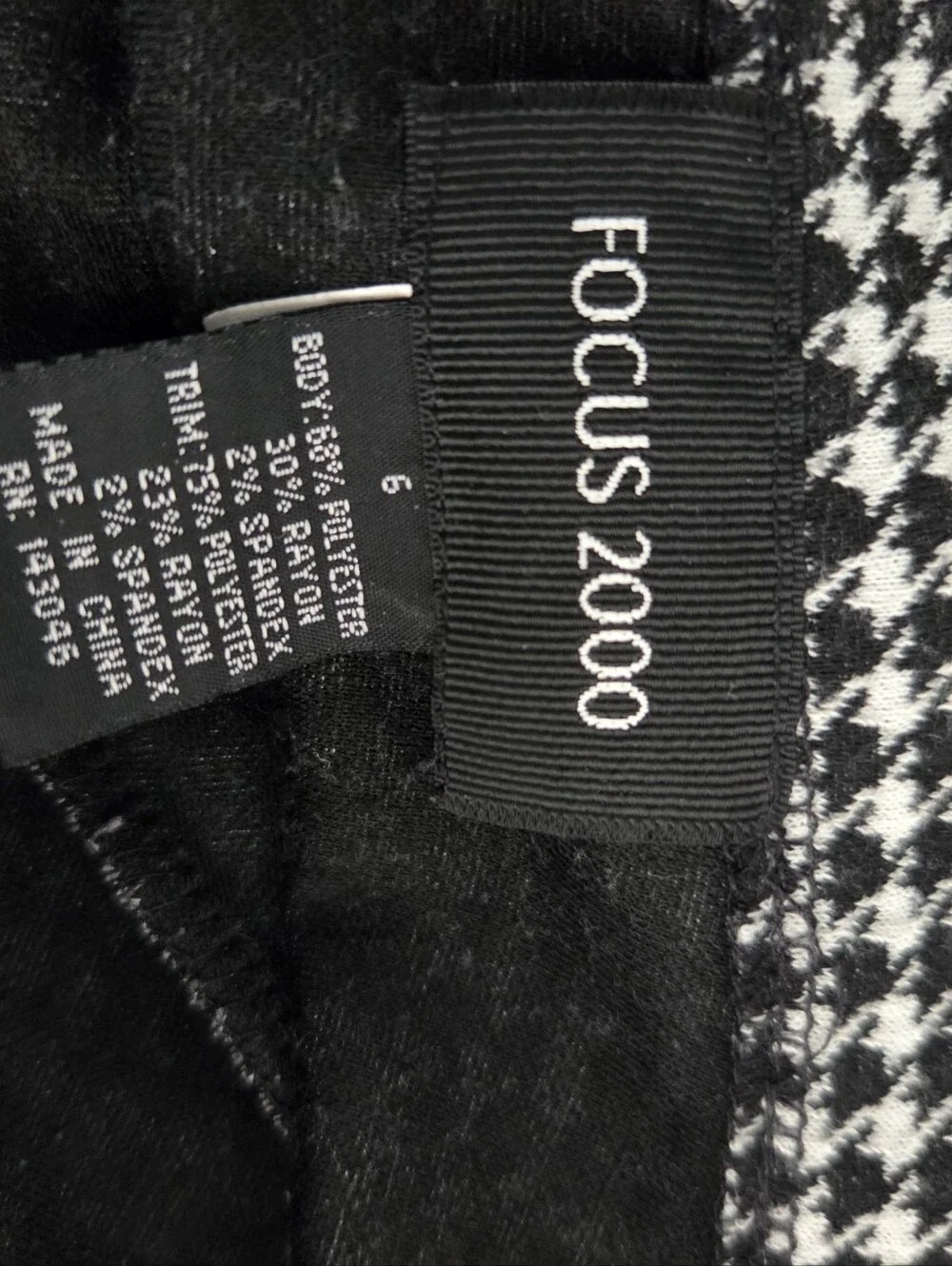 Focus 2000 Black and White Houndstooth Midi Skirt with Black Hem